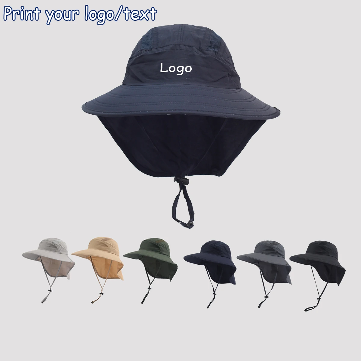 

Индивидуальный логотип с принтом, весна-лето, шляпа-ведро от солнца, мужская уличная шляпа для альпинизма в джунглях, защита шеи, мужская светоотражающая полоска, шляпа от солнца