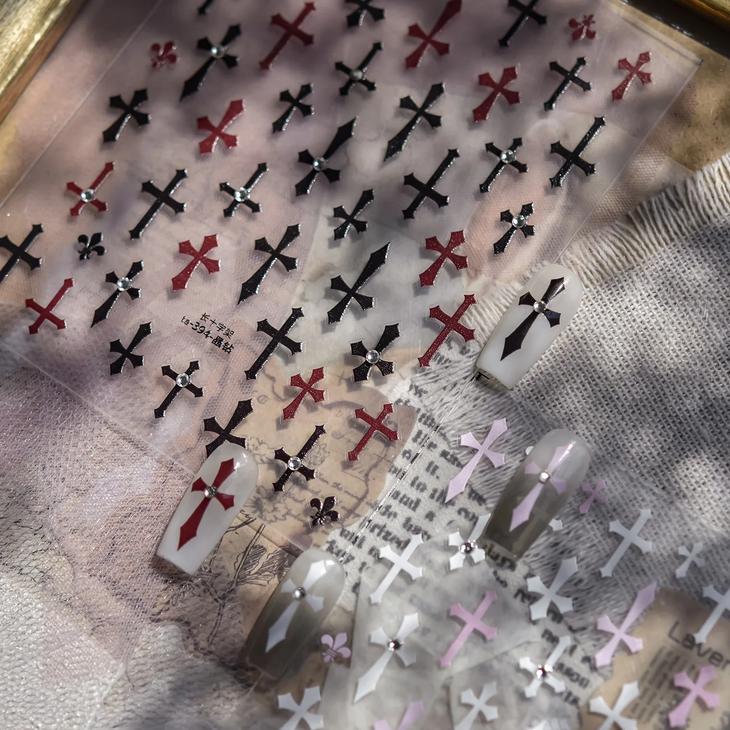 Adesivi per decorazioni per unghie di Halloween Adesivi per nail art con piccola croce di diamanti di cristallo 5D Decalcomanie per accessori per manicure autoadesive fai-da-te