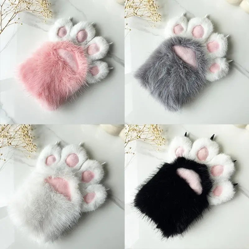 1 Stück Neuer Plüsch-Cosplay-Katzenpfoten-Handschuh, verdickter Cartoon-Katzenkrallen-Quetsch-Handschuh, flauschige Requisiten – Detail 3