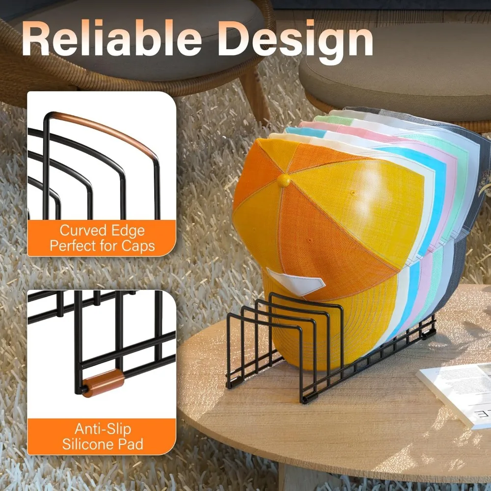 2 Pack Hat Organizer for Baseball Caps, Metal Hat Stand for 20 Baseball Caps, No Install Hat Holder with Silicon Anti-Slip Pad,