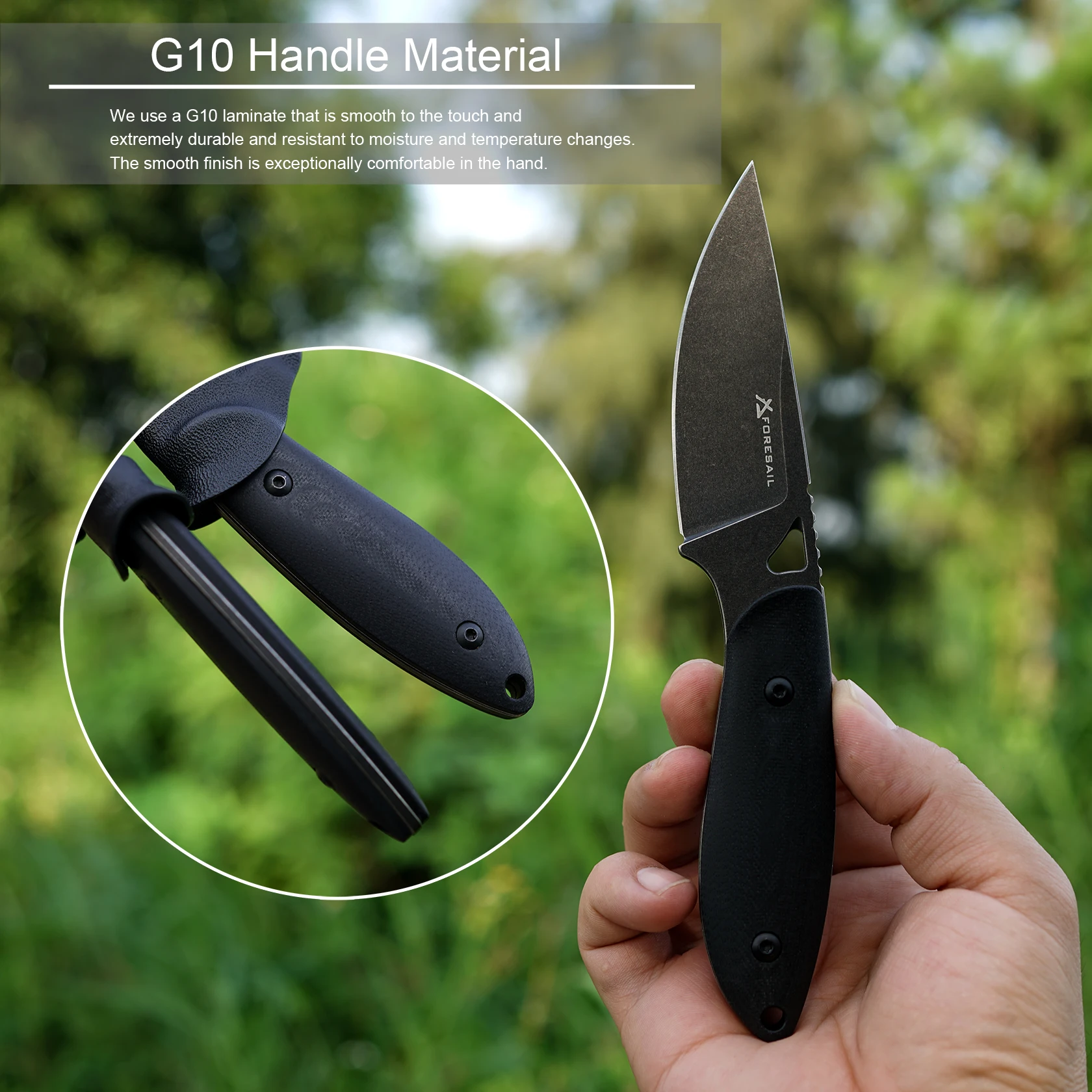 Cuchillo de hoja fija, cuchillo Full Tang. Hoja de acero DC53. Mango G10, con funda Kydex, cuchillo táctico EDC fijo, cuchillos para acampar al aire libre
