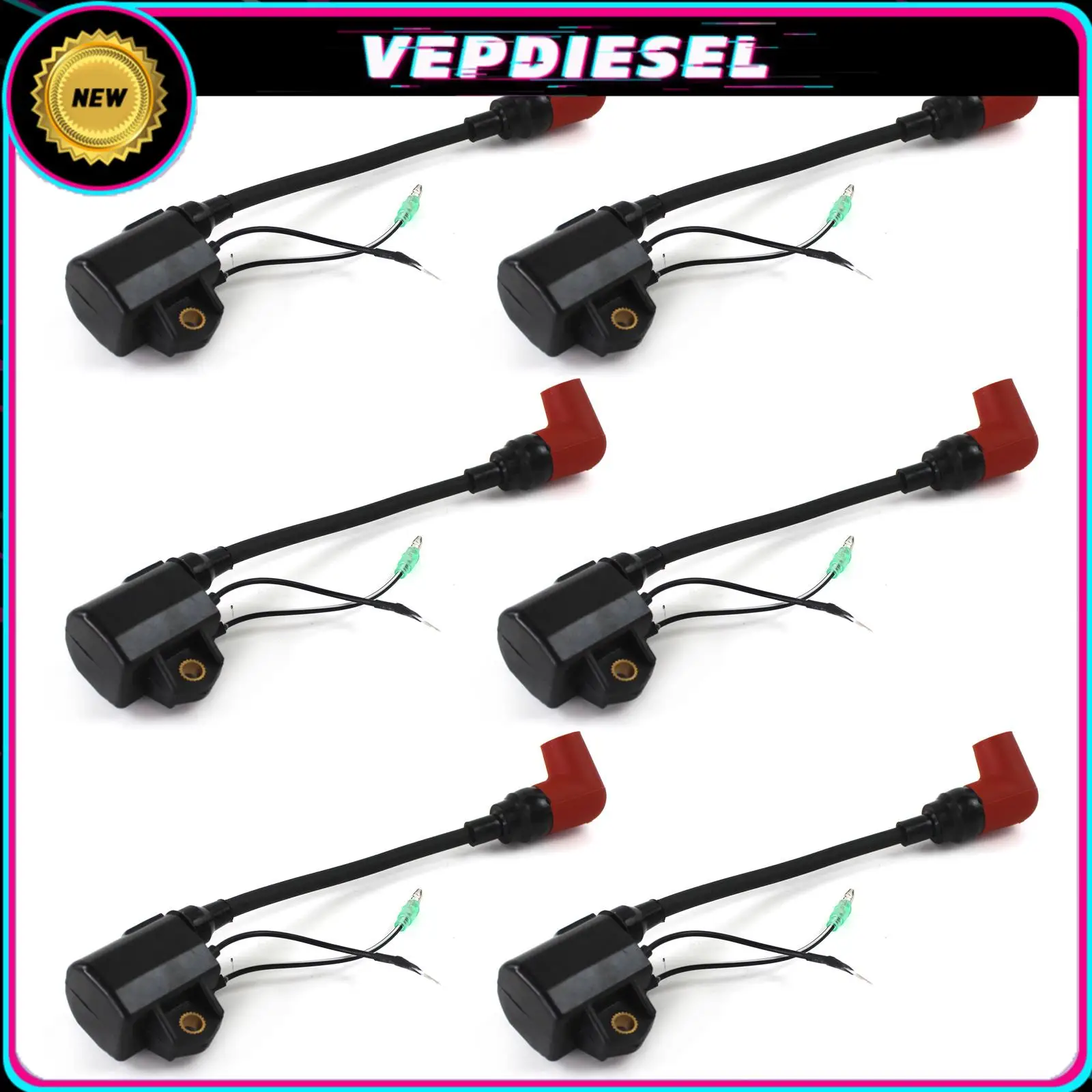 

6 шт. сверхмощная катушка зажигания 6R3-85570-00-00 6R3-85570-01-00 для подвесного двигателя Yamaha 100-225HP, 2-тактный двигатель, аксессуары для зажигания