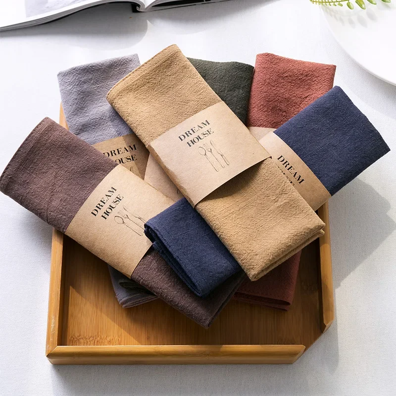 Set of 6 30x45CM Durable Hemp Cotton Fabric Cloth Napkins Plates Japanese Style Reusable Table Mat for Kitchen Dining Wedding De