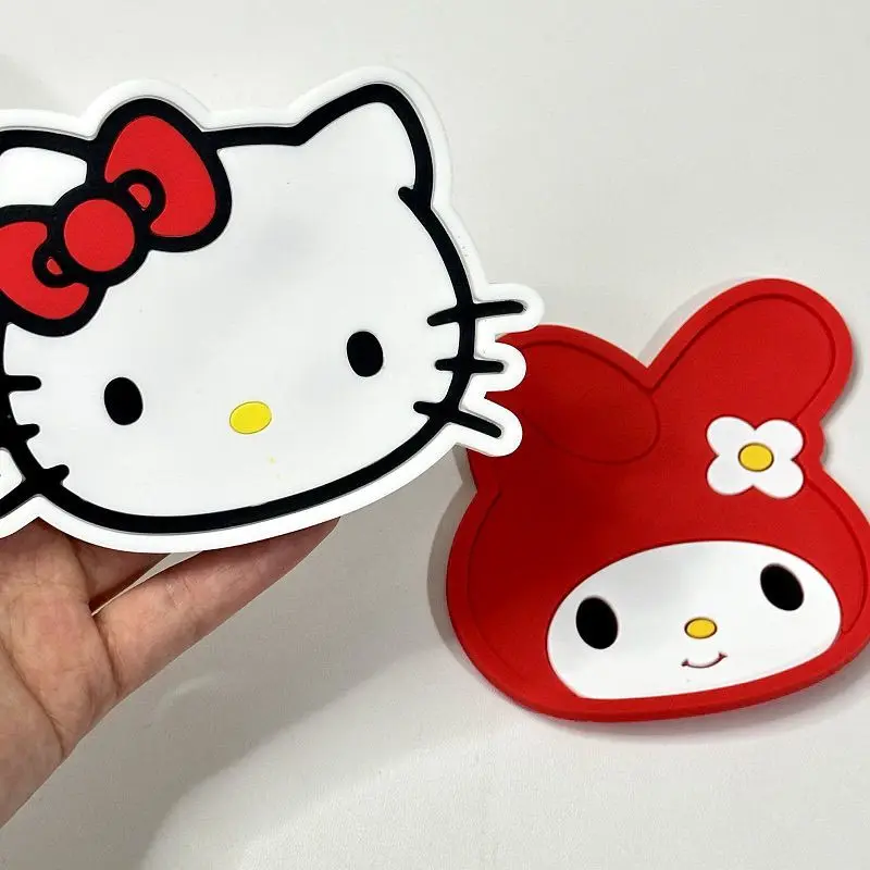 Base para Copo de Silicone Antiderrapante Hello Kitty com Isolamento Térmico para Canecas de Café e Chá - Jogo de Sousplats Decorativos Fofos para Mesa de Escritório e Cozinha