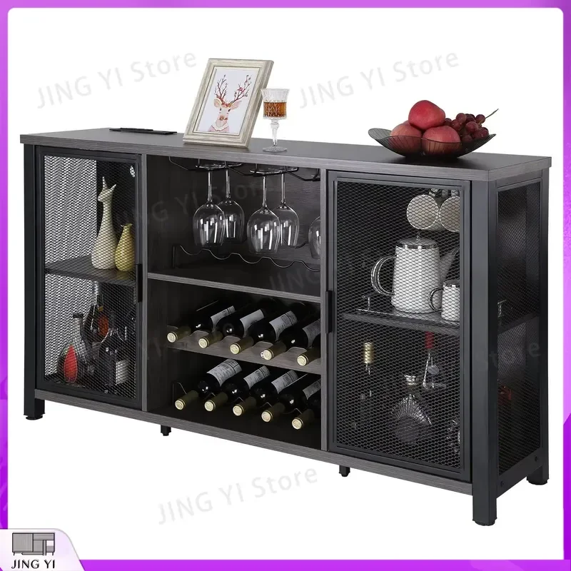 

Industrial Style Freestanding Wine Cooler Cabinet 47 Inch Mesh Door Bar Cabinet for Home Kitchen Living Room Beverage Storage