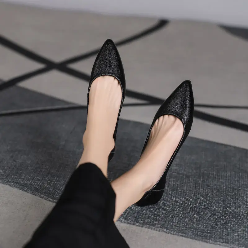 Luxury Leather Casual Black Formal Women\'s Summer Footwear Pointed Toe Shoes For Woman 2025 Moccasins Office Flats Flat Y2k