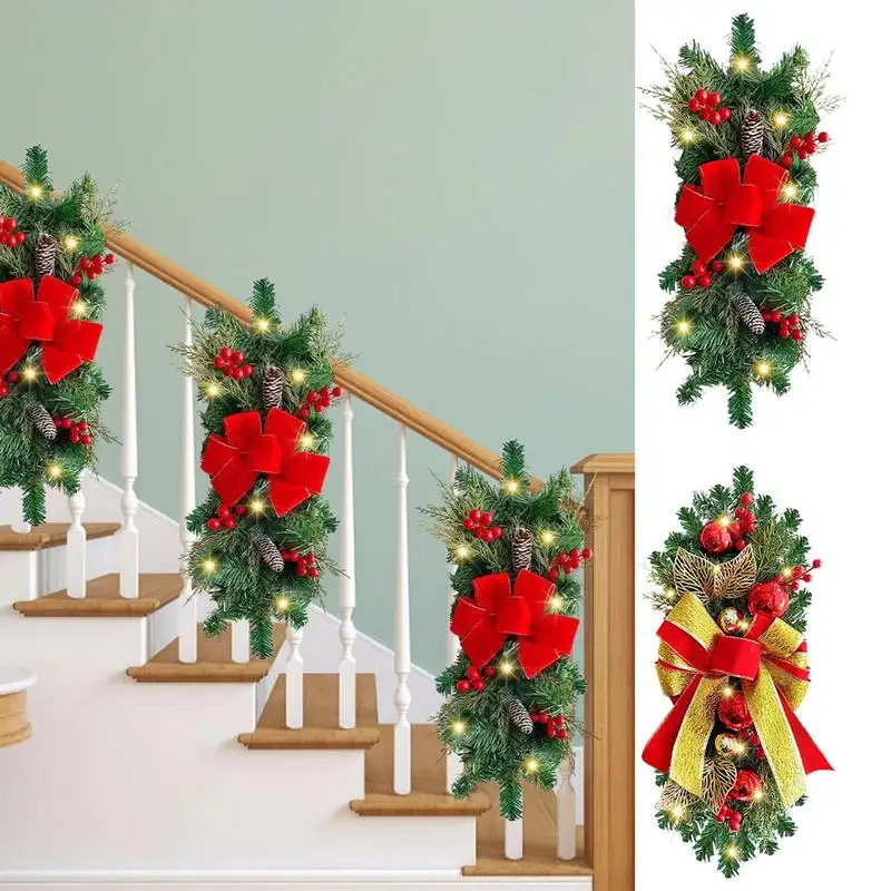 

2025 Christmas Wreath Hanging Pendants Stairway Swag Garland Window Door Stairs Wreath Artificial Flowers Christmas Decorations