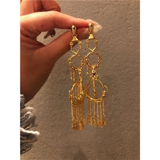 

2023 Newest Vintage Ins Style 14K 18K Gold Plated Filled Ear Drop Silver Tassel Long Ear Dangle Party Earring For Women Ear Cuff