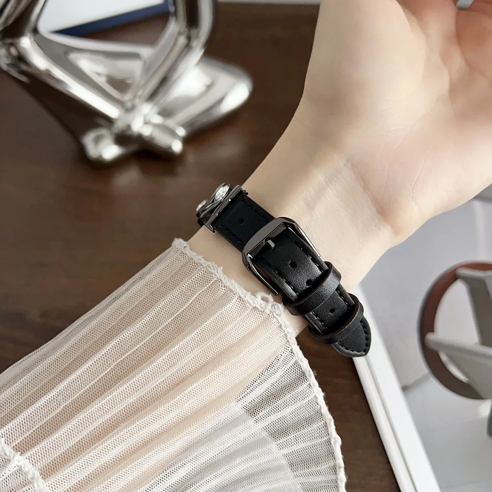Mi Band 10 حزام معدني نحيف معصمه من الجلد لـ Xiaomi Smart Band 8 /9/ 10 سوار للنساء أشرطة ساعات متأنقة استبدال