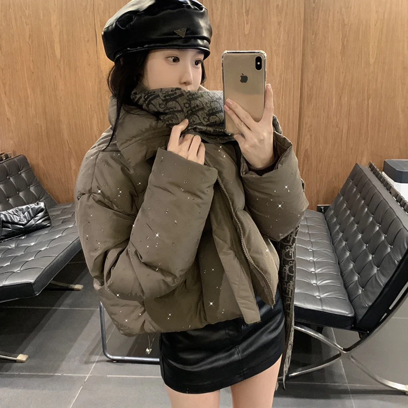 Jaqueta acolchoada de algodão coreano para mulheres, parkas de inverno, casaco de neve feminino quente, parka de manga comprida solta, roupas