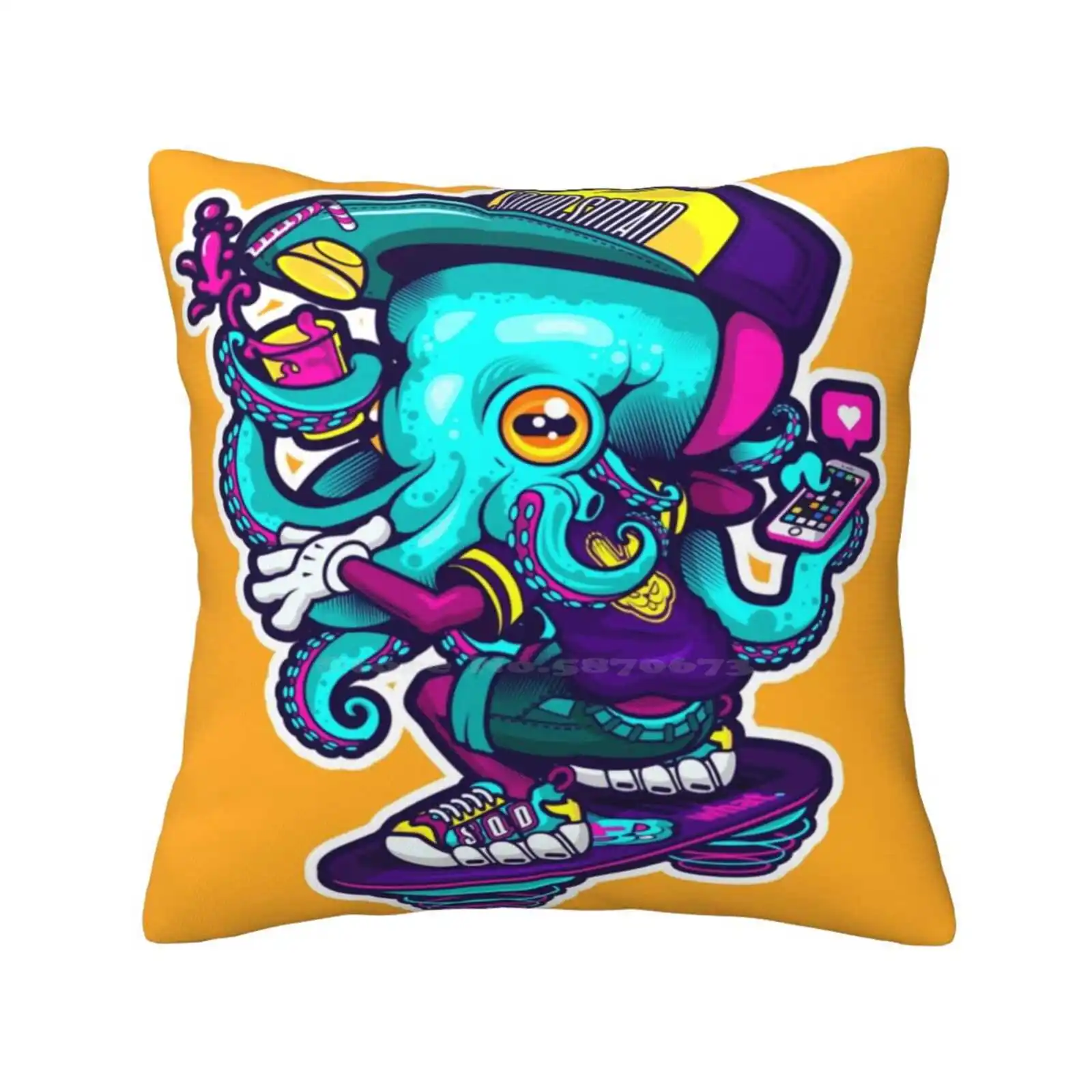 

Cool Squid Home Sofa Car Cushion Cover Pillowcase Cool Squid Calamar Pulpo Octopus Cap Bling Swag Style Vectorart Vector Art