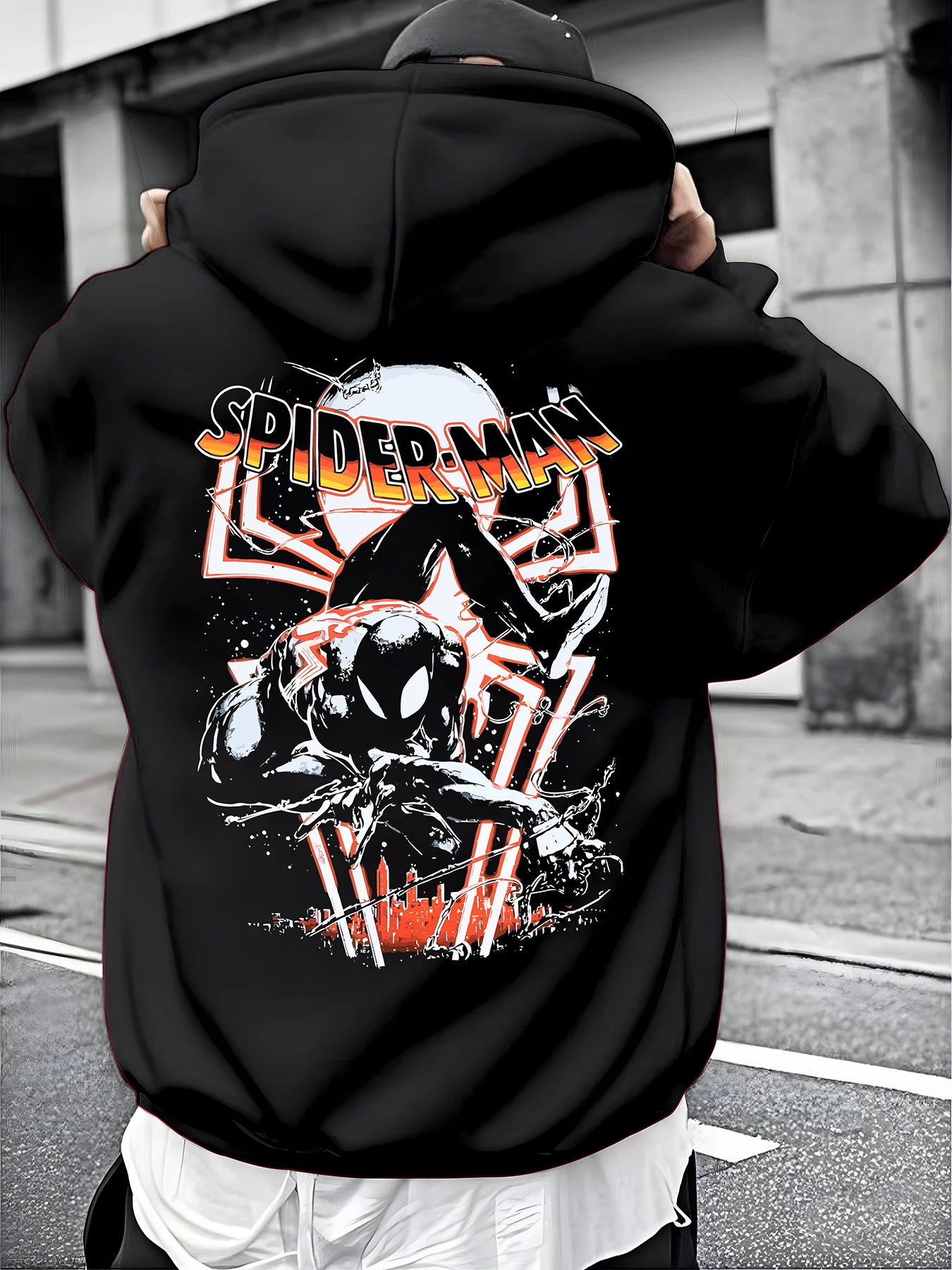 Felpa con cappuccio bianca da uomo con Venom e design facciale simbiotico e pullover con motivo supereroe effetto spruzzi nero Marvel