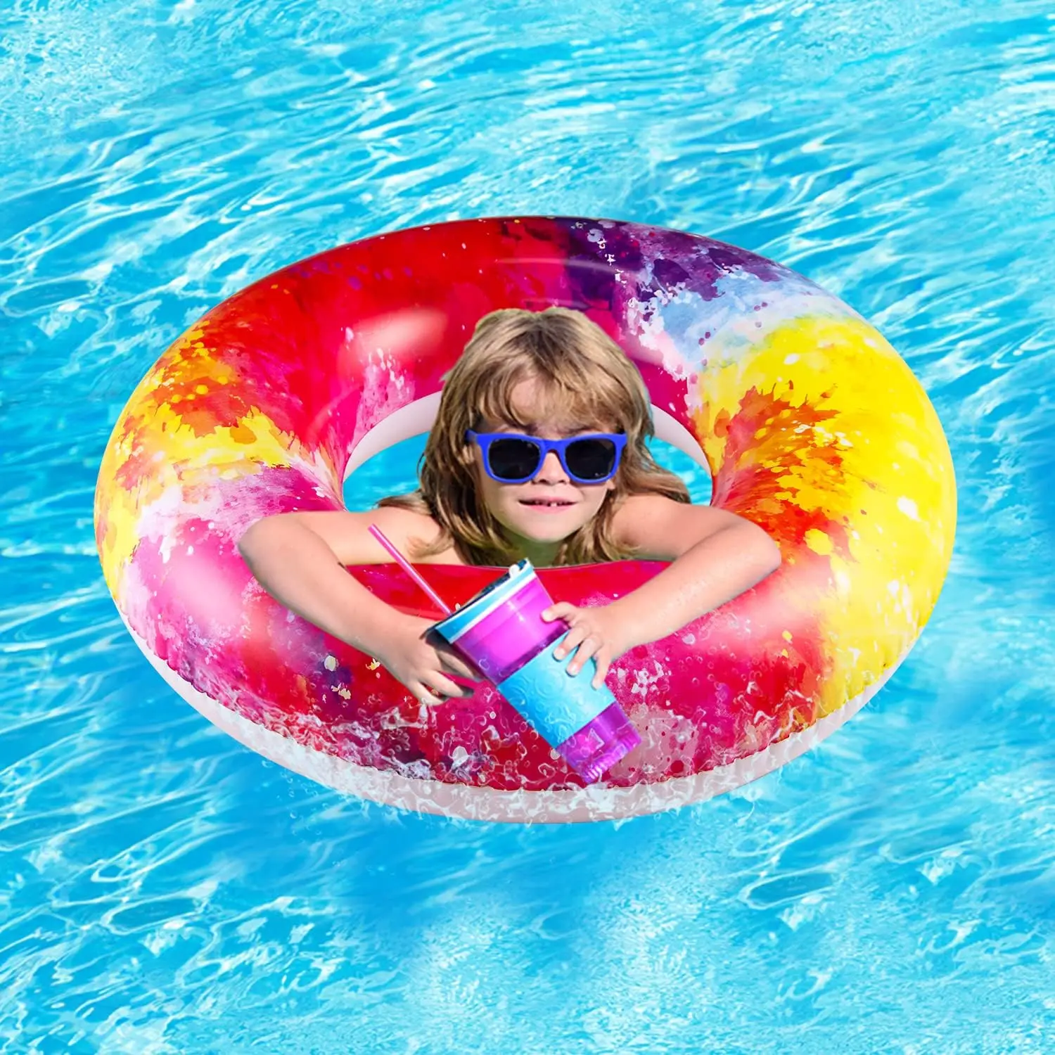 6 pçs grandes piscina flutua tubos: piscina inflável flutua anéis de natação com bolas de praia brilhantemente coloridos piscina flutua festa brinquedos cocô