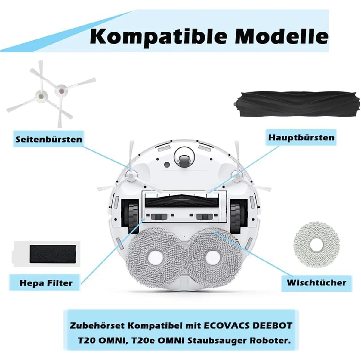 Dla Ecovacs Deebot T20 OMNI, T20e OMNI odkurzacz Robot główna szczotka boczna filtry HEPA worki do odkurzacza części ścierka do mopa