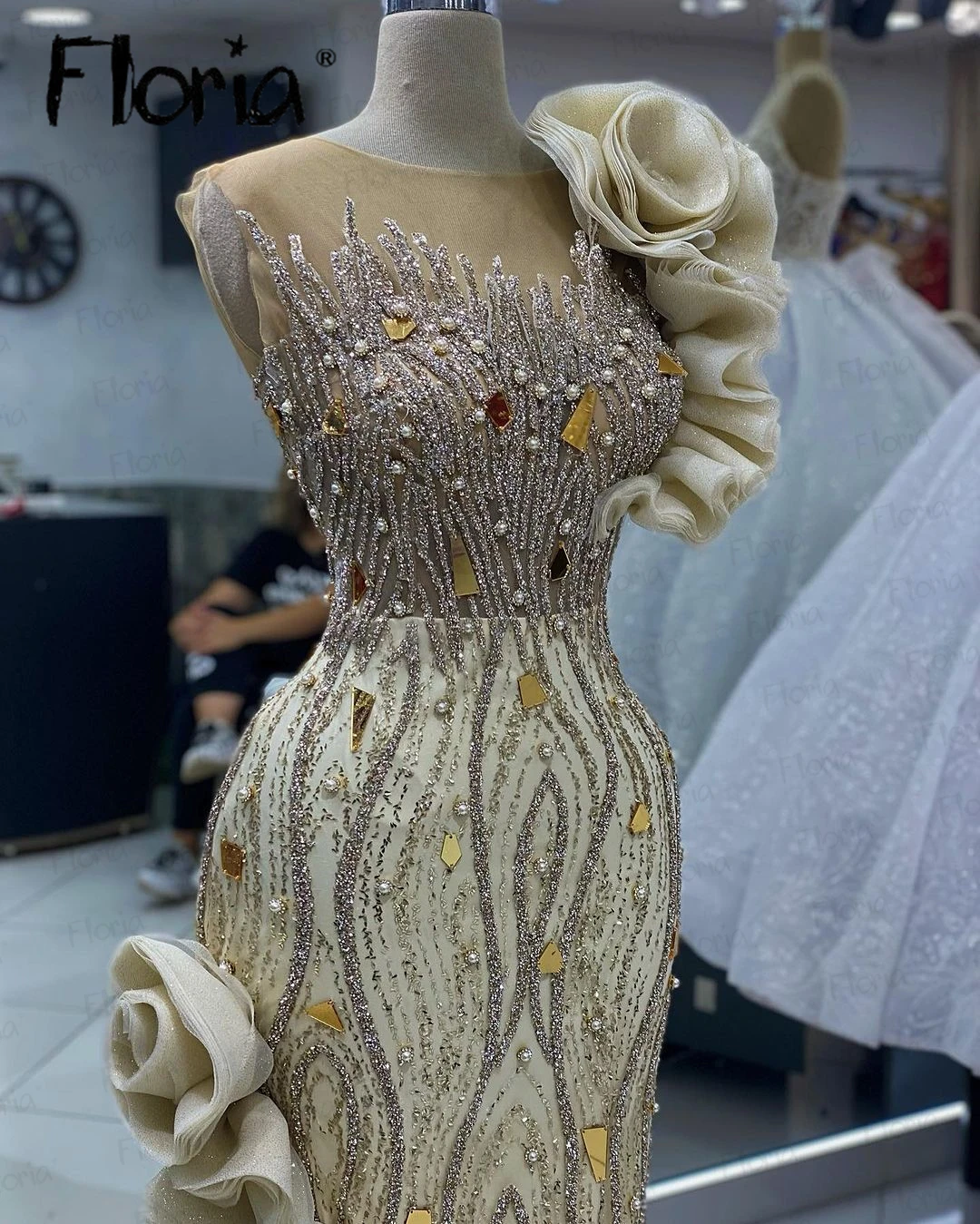 Champagne Dubai Kralen Avondjurk Glitter Kristallen Stenen Trouwfeest Jurken Vestidos De Fiesta Formele Prom Jurken Custom