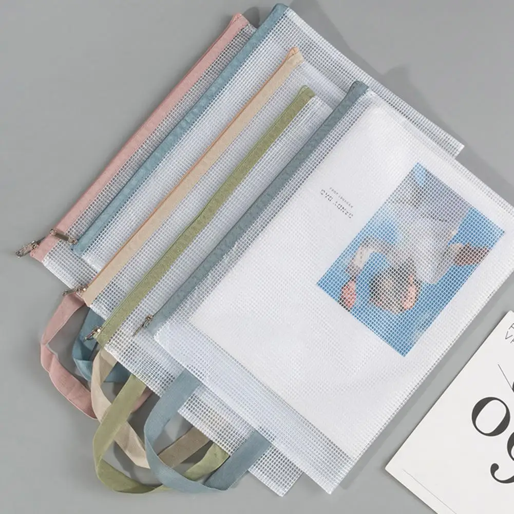 Carpeta de archivos tamaño A4, bolsa de malla con cremallera para documentos A4, bolsa de archivos impermeable para oficina, escuela, organización de viajes, ligera