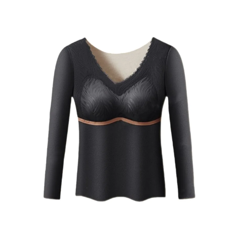 

Large Size Women Thermal Clothes U Round Neck Warm Tops Thermal Underwear Feel Heating Velvet Fleece Warmth Long Tops