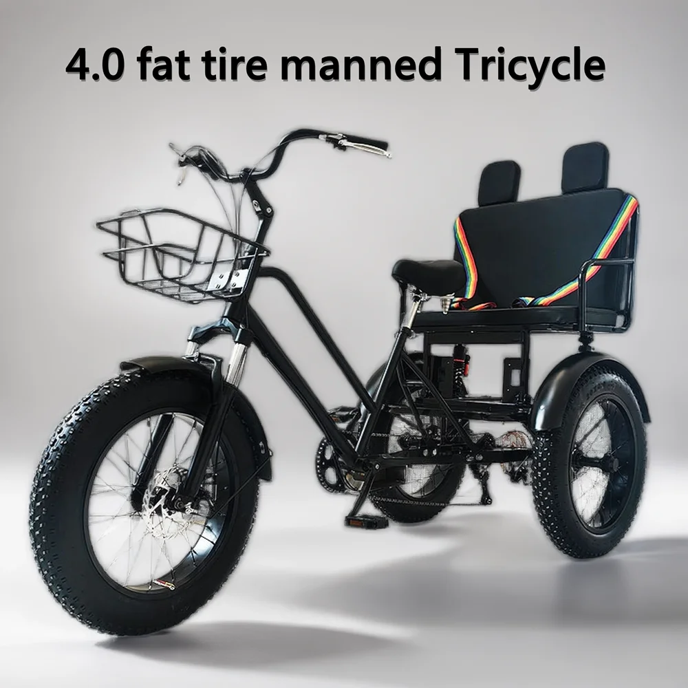 

20 inch fat tires pedal tricycle 7 speed off-road tricycle shock-absorbing elderly tricycle 3 wheel bicycle passenger seat MTB