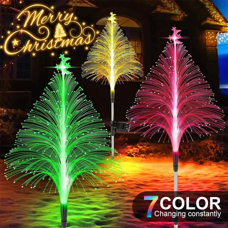 Solar Fiber Christmas Lights LED Outdoor Pathway Lights Waterproof Xmas Decoration Yard Garden Patio Lawn Stake Jellyfish Lights