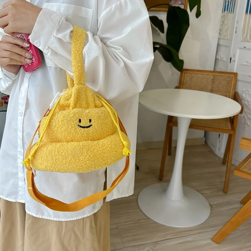 Creative Cute Plush Poop Shape Drawstring Bag Cartoon Women Handbag Daily Outdoor Travel Crossbody Bags for Teenagers Girls