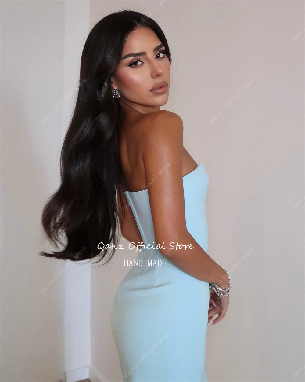 Qanz Elegant Women Mermaid Prom Dresses Sweetheart Formal Dresses Woman Backless Blue Evening Dresses Luxury Party Customized image 2