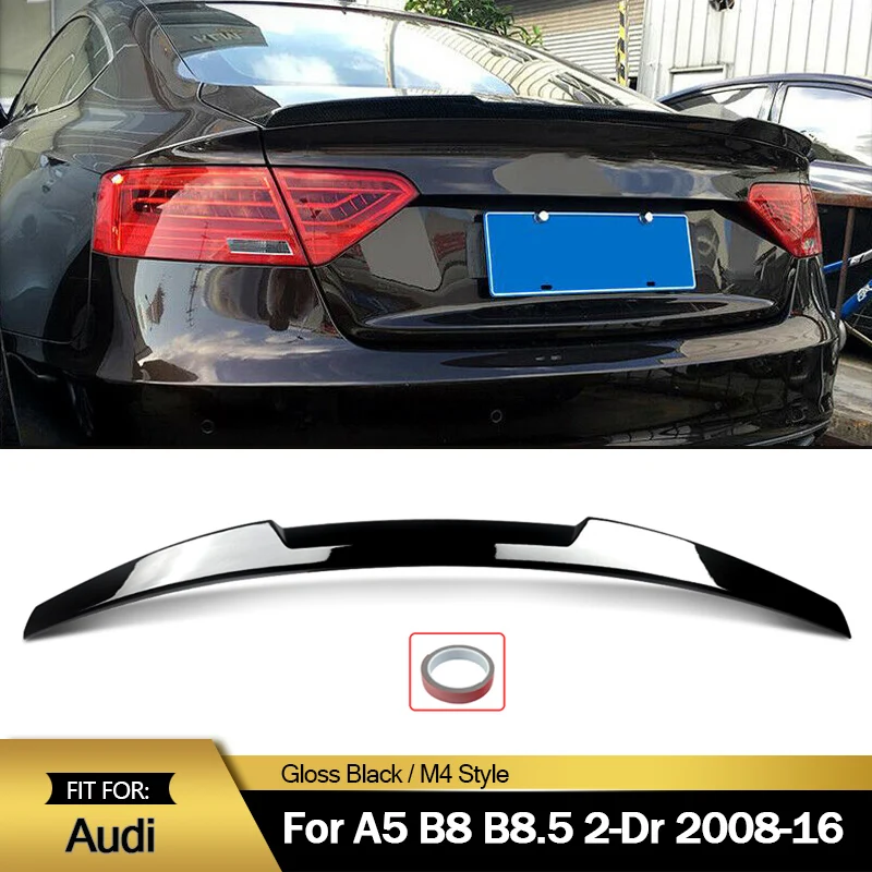 Glänzend schwarzer Duckbill M4 V-Style Heckspoilerlippe für Audi A5 B8 B8.5 Basis Coupé 2-Türer 2008-2016 ABS-Kunststoff
