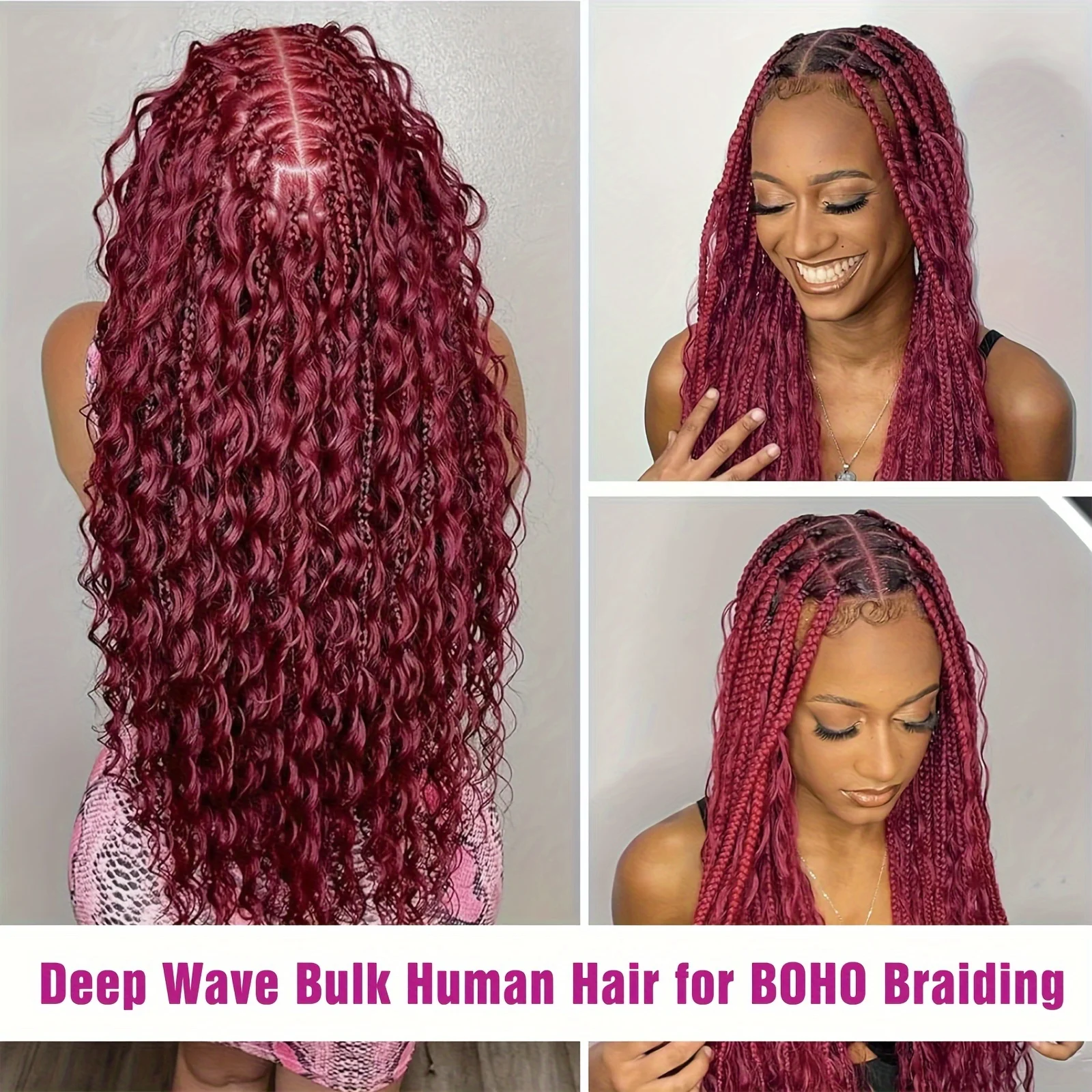 Burgundy Deep Wave Bulk Human Hair For Braiding No Weft 99J Deep Curly Braiding Hair Extensions  Brazilian Virgin Human Hair