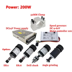 er11 200w dc, enrutador de máquina cnc, abrazadera de 52mm, controlador de Motor paso a paso, fuente de alimentación