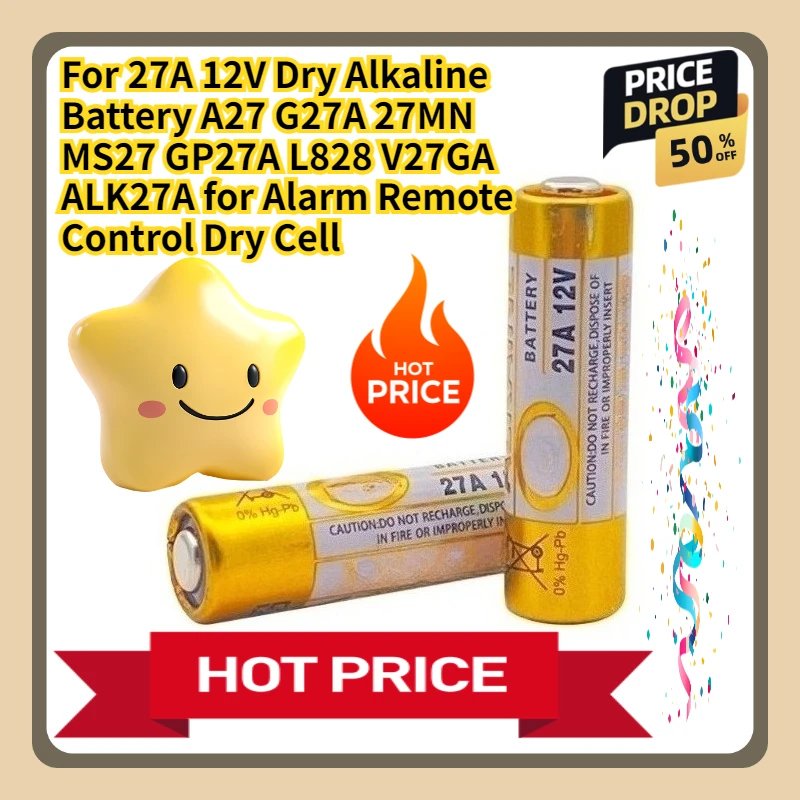 

For 27A 12V Dry Alkaline Battery A27 G27A 27MN MS27 GP27A L828 V27GA ALK27A for Alarm Remote Control Dry Cell