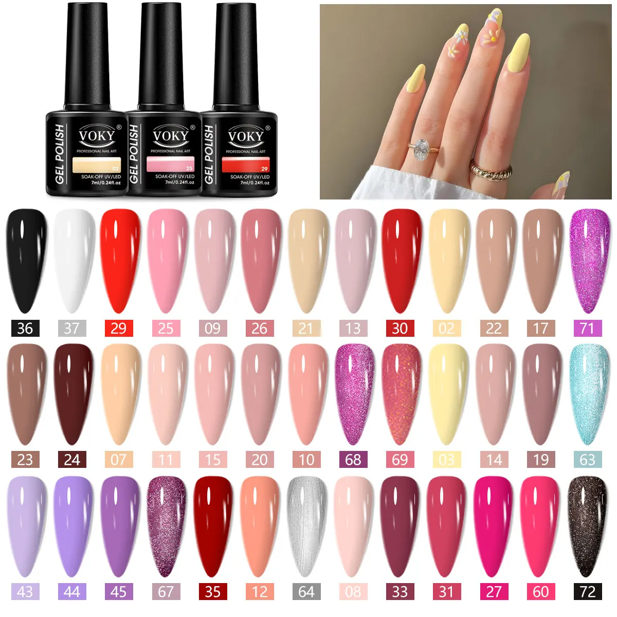 

VOKY 6-Piece Gel Nail Polish Set, each bottle contains 0.24 ounces, unscented, LED removable semi-permanent nail polish topcoat
