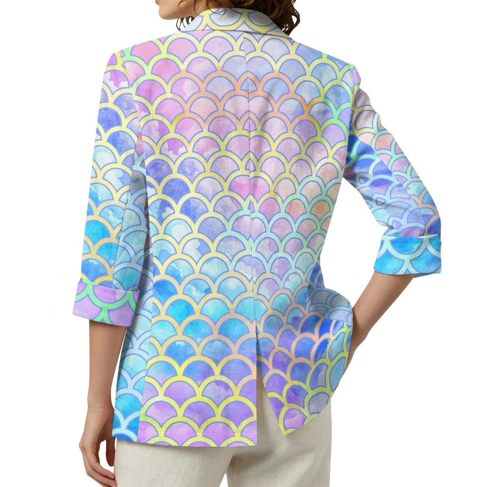 PENSTROLL Mermaid Scales Linen Style Beach Cover Ups Open Front Open Front Top for Daily Wear Sizes S-3XL