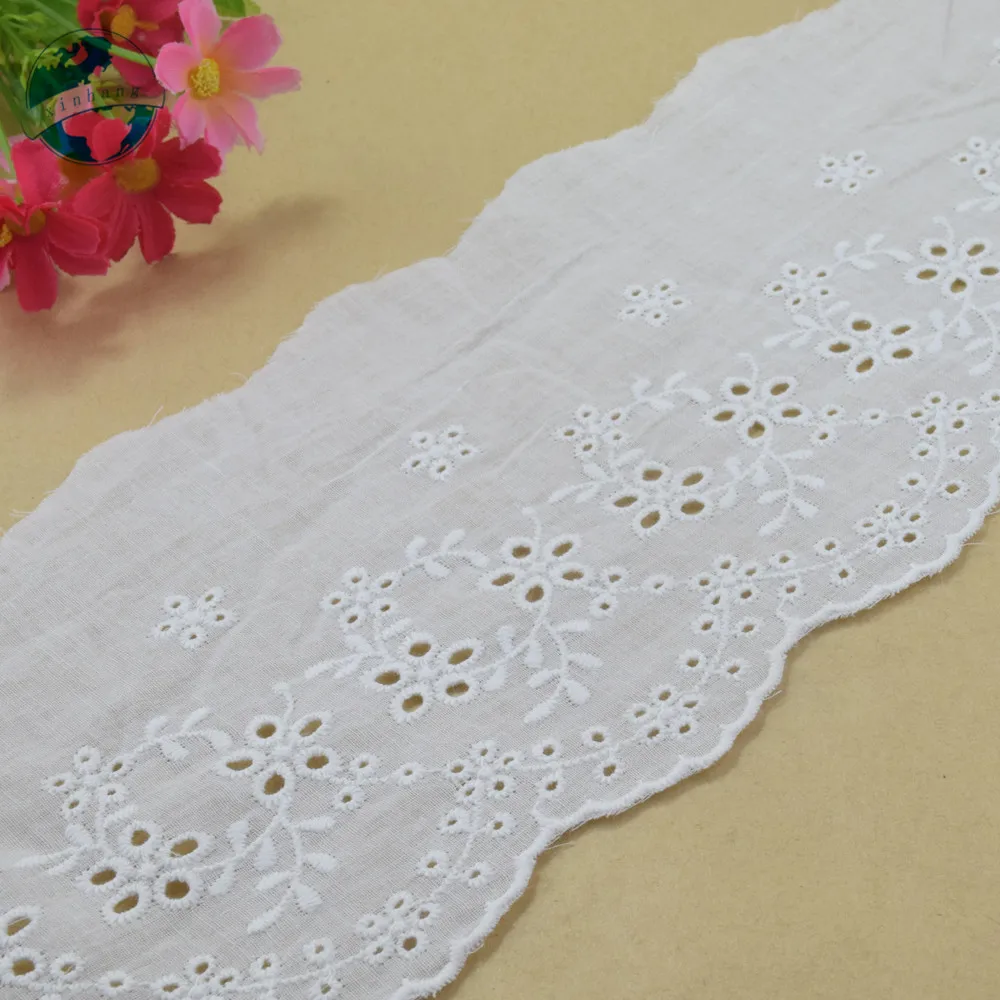 12 cm Breite Baumwolle Stickerei SpitzeBlumenmuster Weiß Nähen Band Stoff DIY Kleidungsstück Hochzeit Zubehör Guipure Trim # 4174 – Detail 2