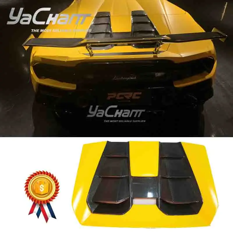 Car-Styling Dry Carbon Fiber DCF Rear Engine Hood Fit For 2019-2023 Huracan EVO Spyder & RWD Spyder OD Style Rear Engine Hood