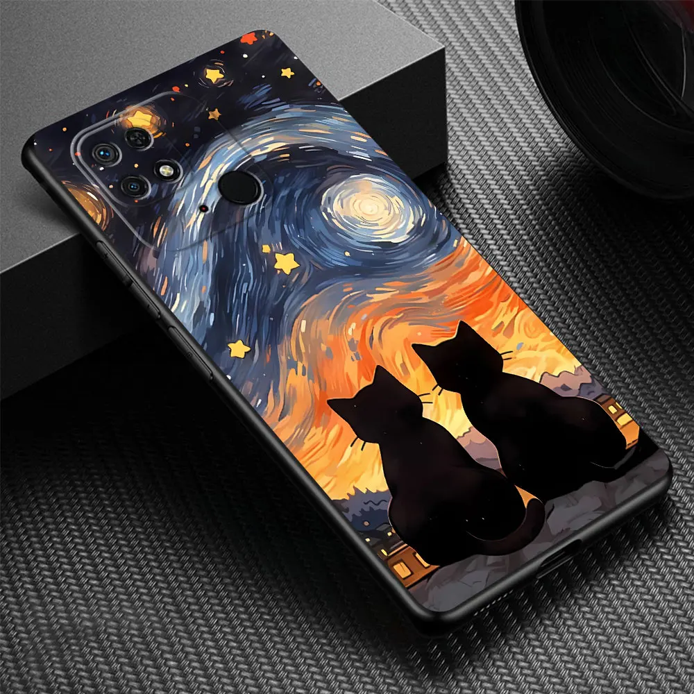 Case for Xiaomi Redmi Note 10 11S 9S 9T 8T 11 Pro 13 Pro 10S 12S 12 9 8 7 11 12 Pro Starry Sky Cat Matte Matte Cover Silicone view 5
