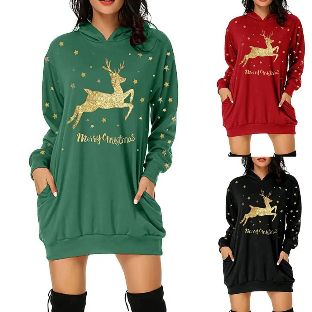 

Warm Unique Elk Print Women Hoodie All-Match Pullover Sweatshirt Long Sleeve Festival Clothing