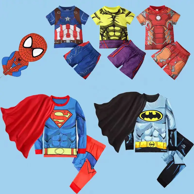 New Avengers Superhero Costume for Kids Spiderman Iron Man Cotton Pajamas Suit Boys Long Sleeve Christmas Sleepwear Sets