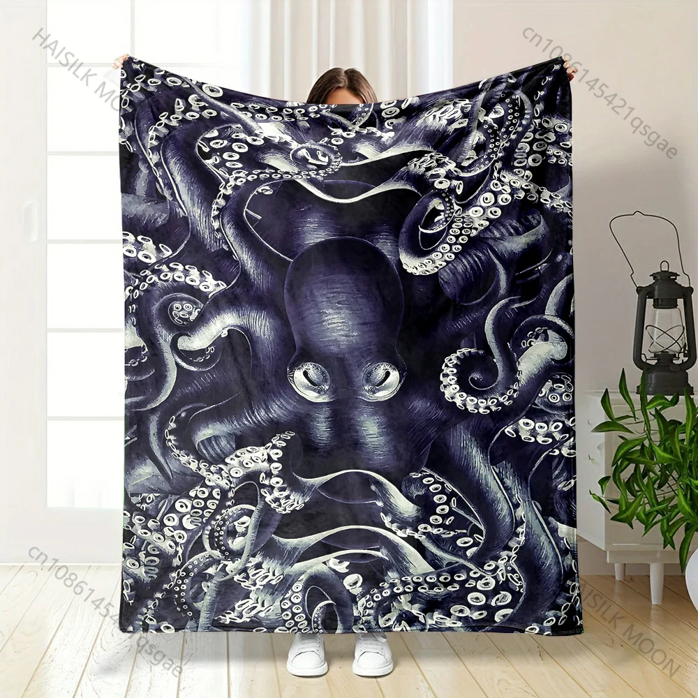 

Плед с принтом в виде осьминога, несколько размеров, теплый, мягкий, подходит для всех сезонов, для дома, дивана, путешествий, кемпинга, пикников, автодомов