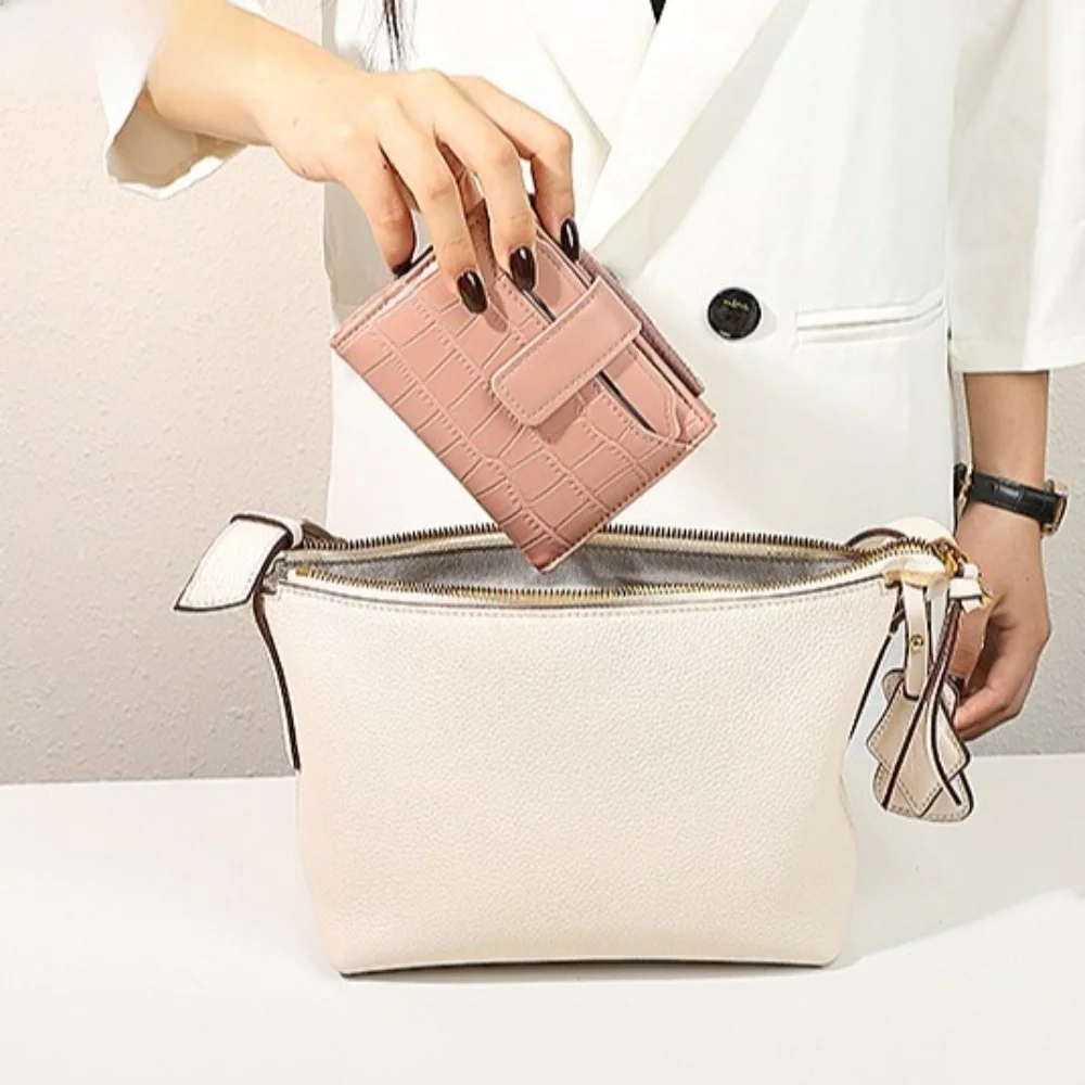 

Fashion Solid Color Folding Wallet Two-fold Multiple Card Women Short Wallet Korean Style Zipper PU Card Bag Daily