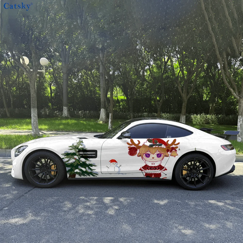 

Christmas Deer Skiing Car Vinyl Wraps Decal Self-adhesive PVC Sticker Suitable for Trucks SUV Decoration Auto Accessories Gift