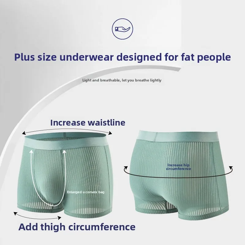 حجم كبير رجل شبكة الحرير الجليد تنفس الملاكم ملخصات فضفاضة تناسب عالية الخصر الملابس الداخلية كبيرة الحجم الدهون الرجال ملابس مريحة