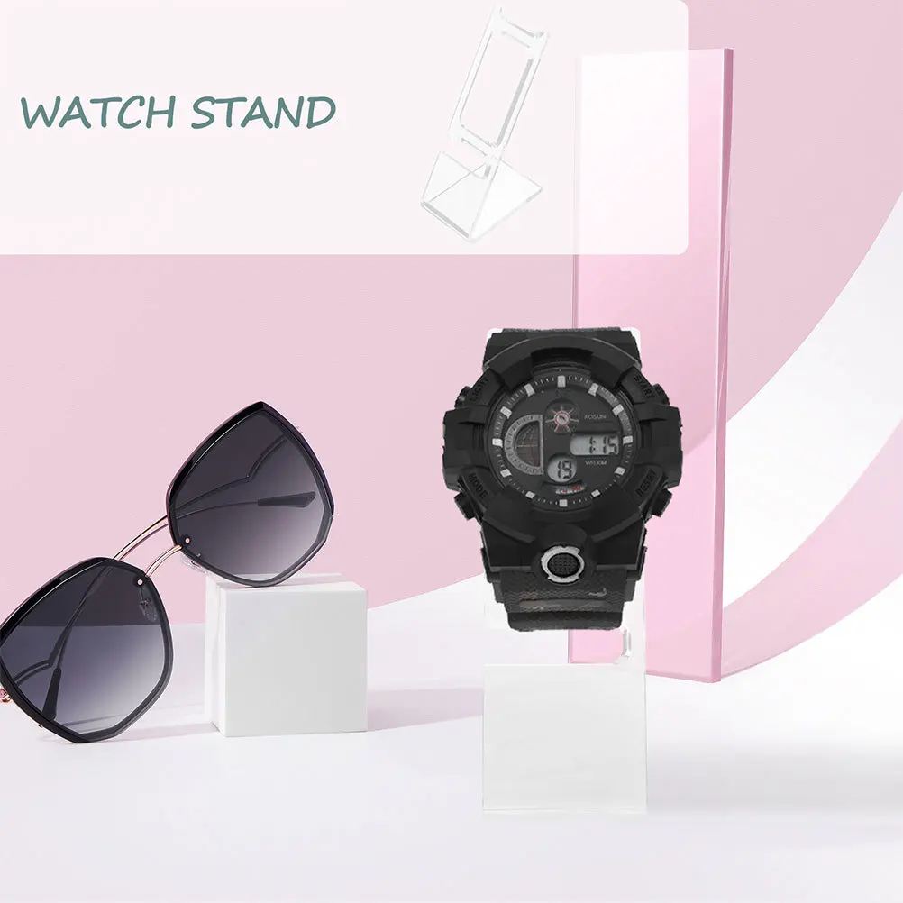 50 szt. Stojaków na zegarki, przezroczysty plastikowy uchwyt w kształcie litery L, przezroczysty organizer na biżuterię, gablota do użytku domowego lub sklepowego, na zegarki na rękę.