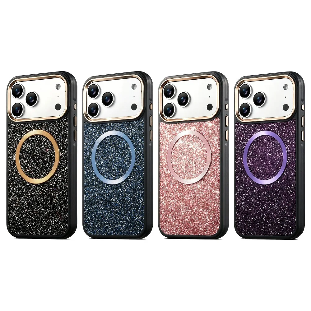 

Fashion Back Glitter Phone Case for iPhone Air 17 16 15 14 13 Pro Max with Wireless Charging Compatible