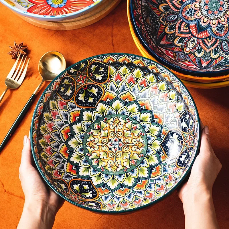 Large bowl Bohemian tableware Boiled fish bowl Ceramic sauerkraut fish Large bowl Soup Household soup 10 inches 3