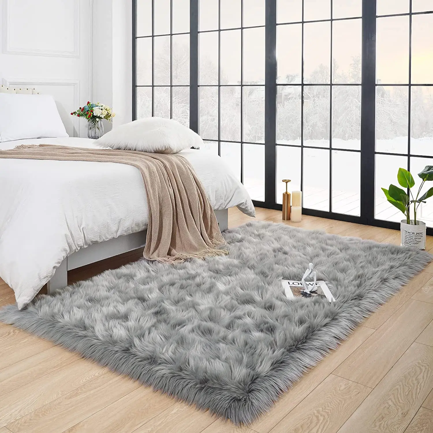 Fur Rugs Sheepskin Plush Carpet Faux Fur Carpet for Living Room Bedroom for Children Sleeping Room Rugs Bedroom Decoration