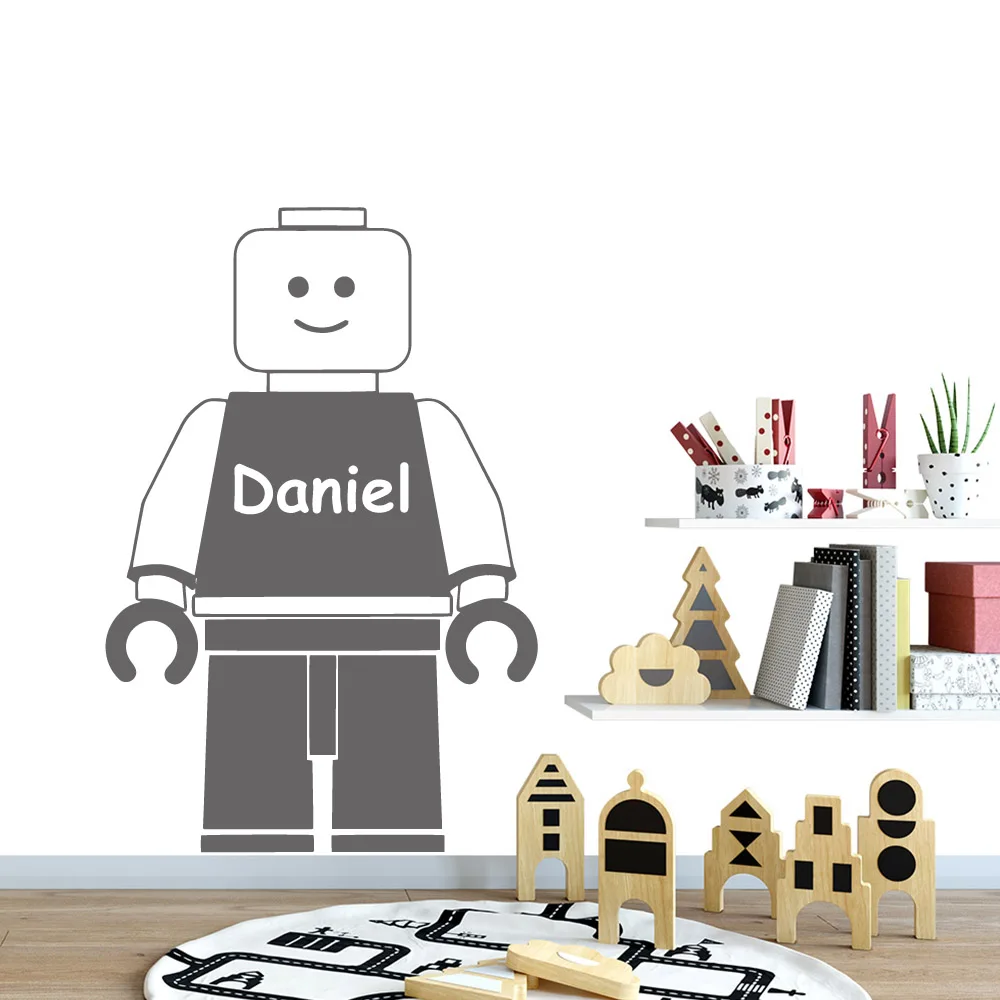 

1 pc cartoon lego robot Customized Name Wall Art Decal Wall Stickers Pvc Material Kids Room Nature Decor Wall Decal Home Decor