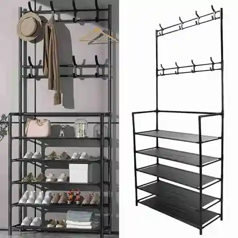 Entryway Clothes Hanging Organizer Space Saving Freestanding 2 In 1 Stable Load Bearing Metal Coat Rack Stand for Office