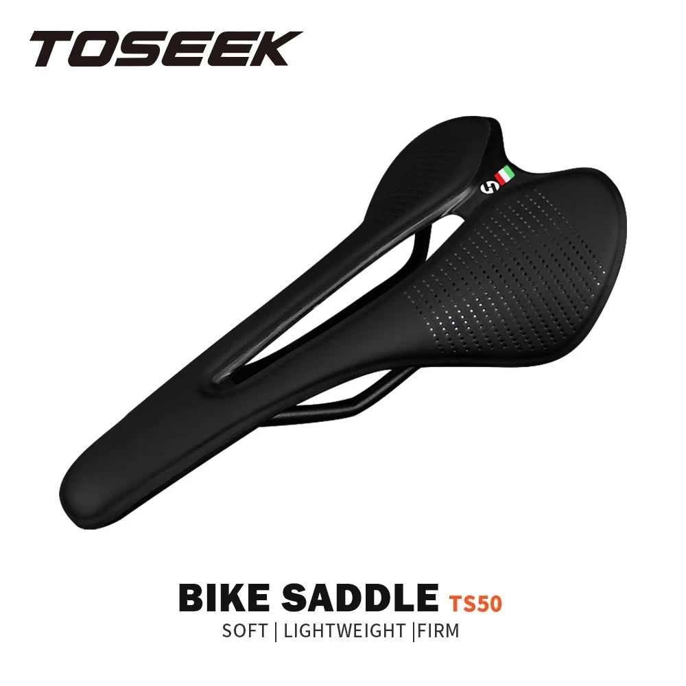 

TOSEEK TS50 Cycling Racing Saddle Bicycle Cushion 258*120mm EVA Microfiber Leather Seat Hollow Breathable