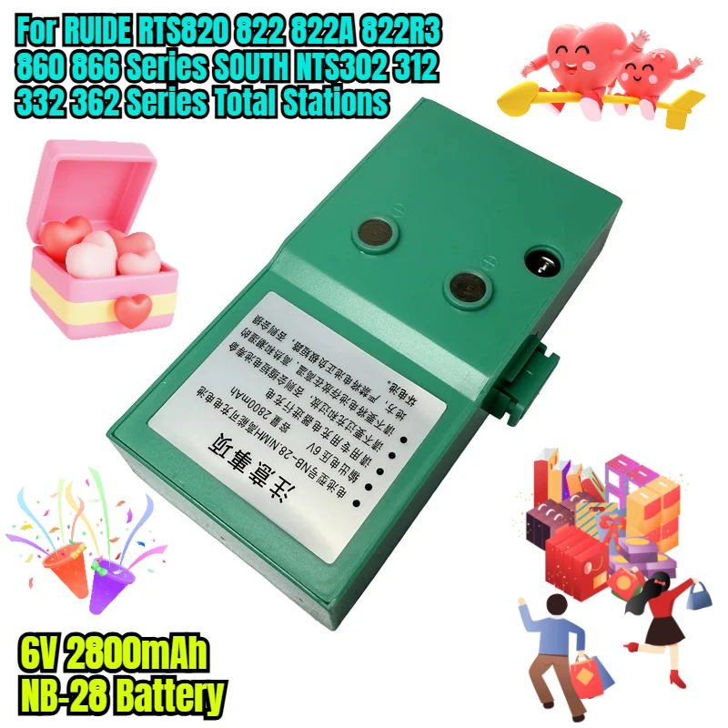 

6V 2800mAh NB-28 Battery for RUIDE RTS820 822 822A 822R3 860 866 Series SOUTH NTS302 312 332 362 Series Total Stations
