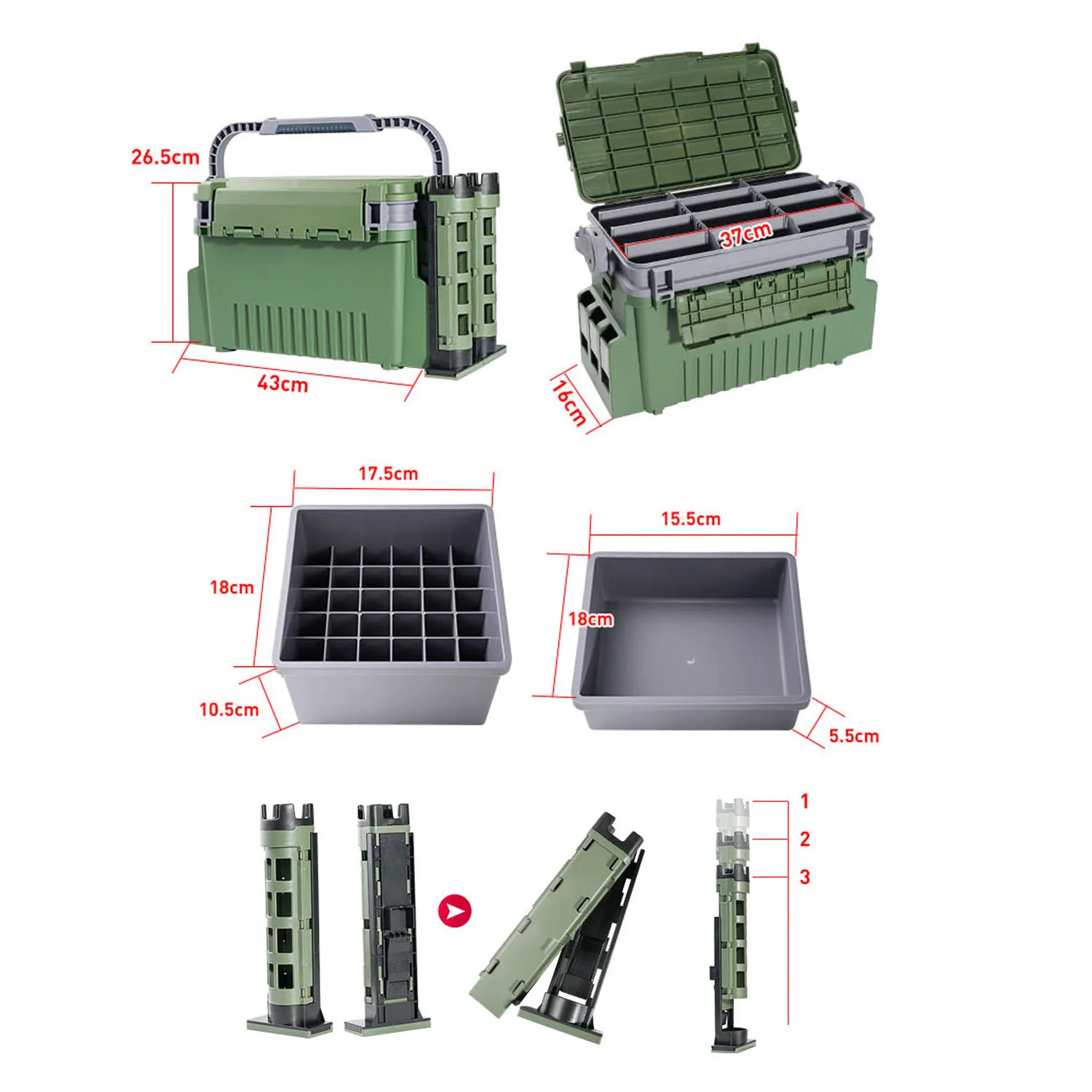 صندوق معالجة صيد كبير متعدد الوظائف، حامل قضيب، حامل أكواب، صندوق صيد بلاستيكي عالي الجودة #5