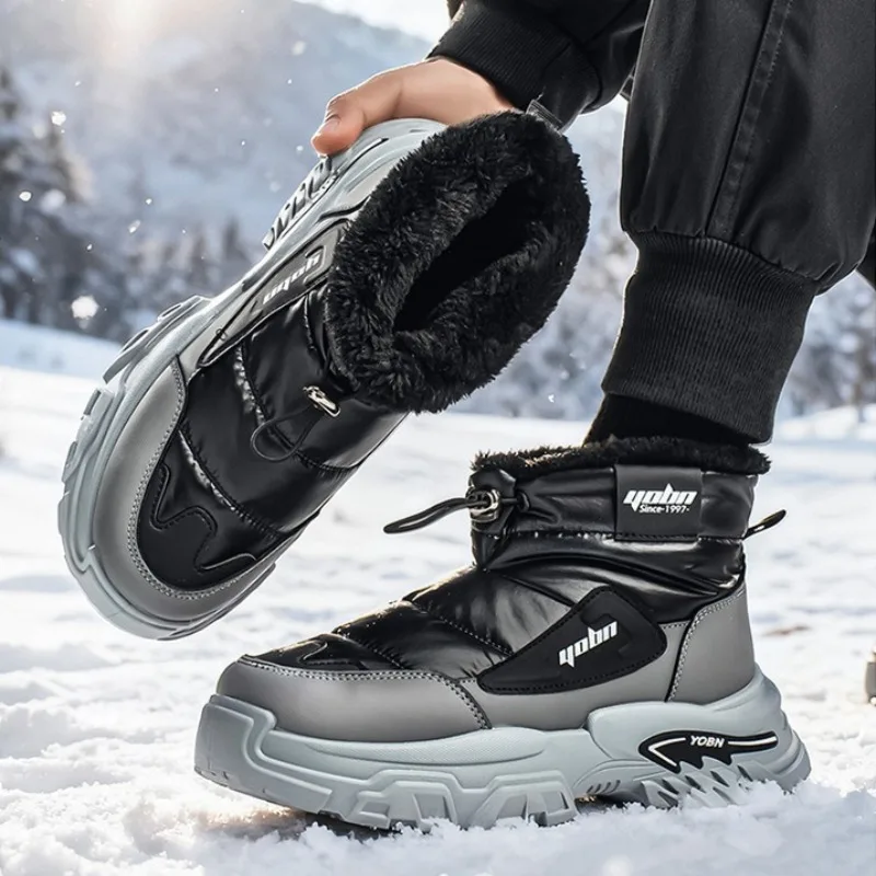 

Мужские зимние ботинки для снега, теплые, водонепроницаемые, на толстой подошве, модные ботинки до щиколотки с флисовой подкладкой для прогулок на улице, мужская обувь